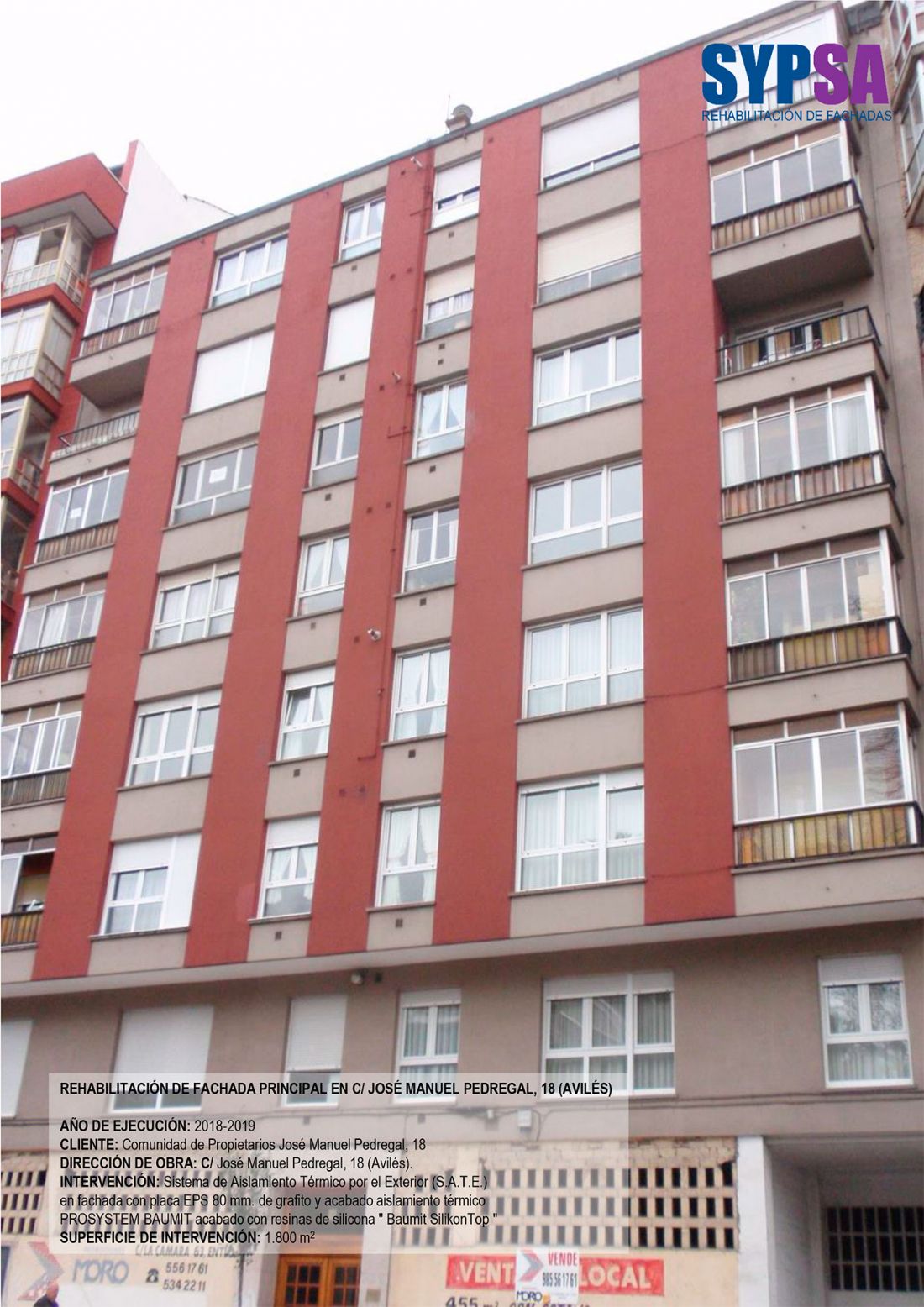 Rehabilitación de fachada en C/José Manuel Pedregal 18 (Avilés) - Antes