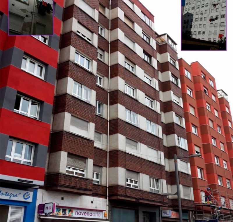 Rehabilitación de fachada principal, dos patios de luces y fachada trasera en C/Llano Ponte, 36 (Avilés)   Antes