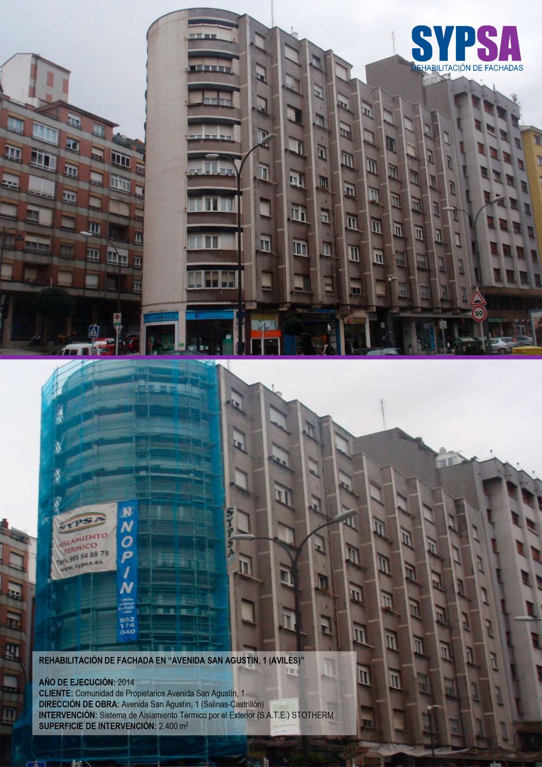 Rehabilitación de fachada en Avenida San Agustín, 1 (Avilés)   Antes