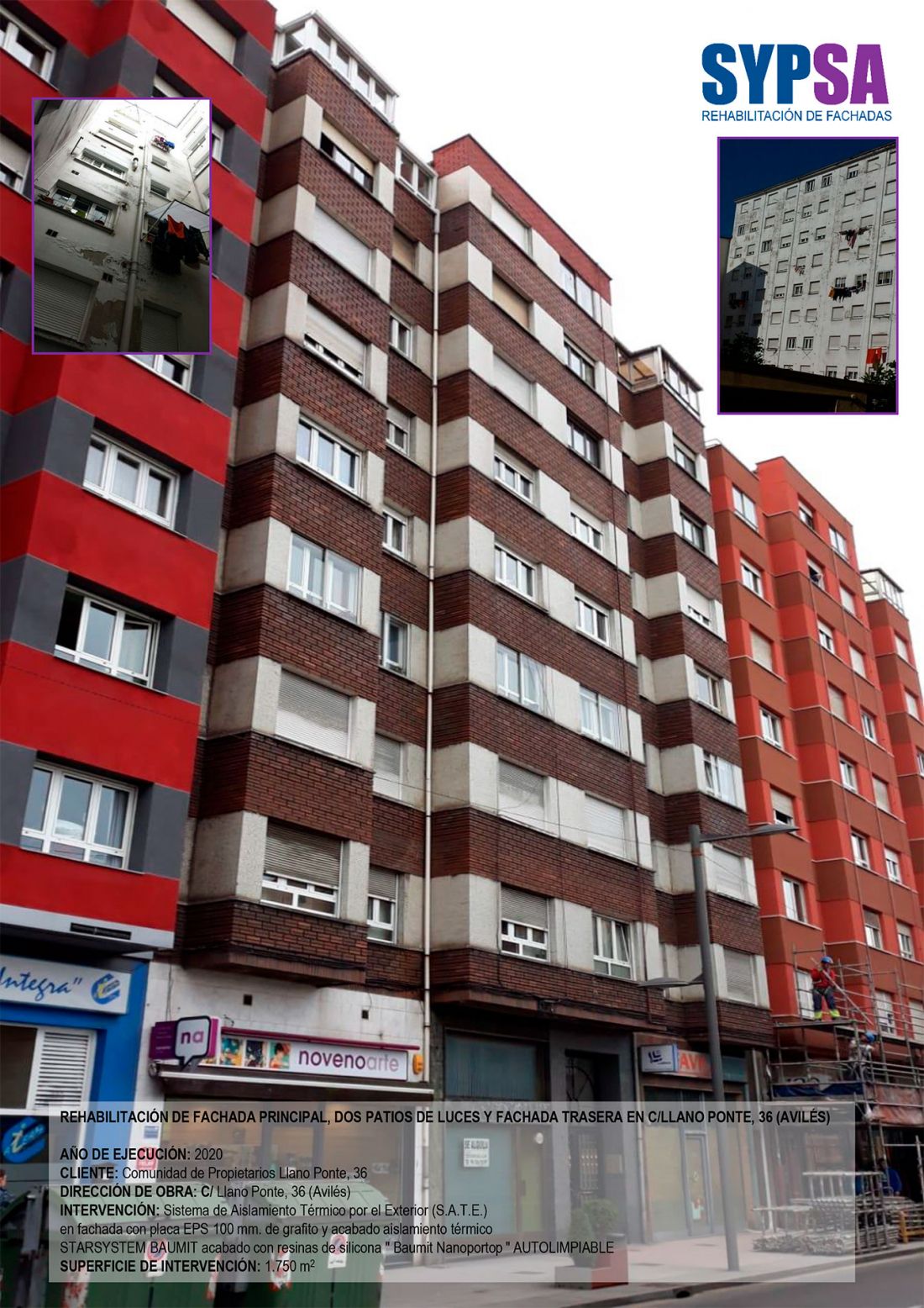 Rehabilitación de fachada principal, dos patios de luces y fachada trasera en C/Llano Ponte, 36 (Avilés)   Antes