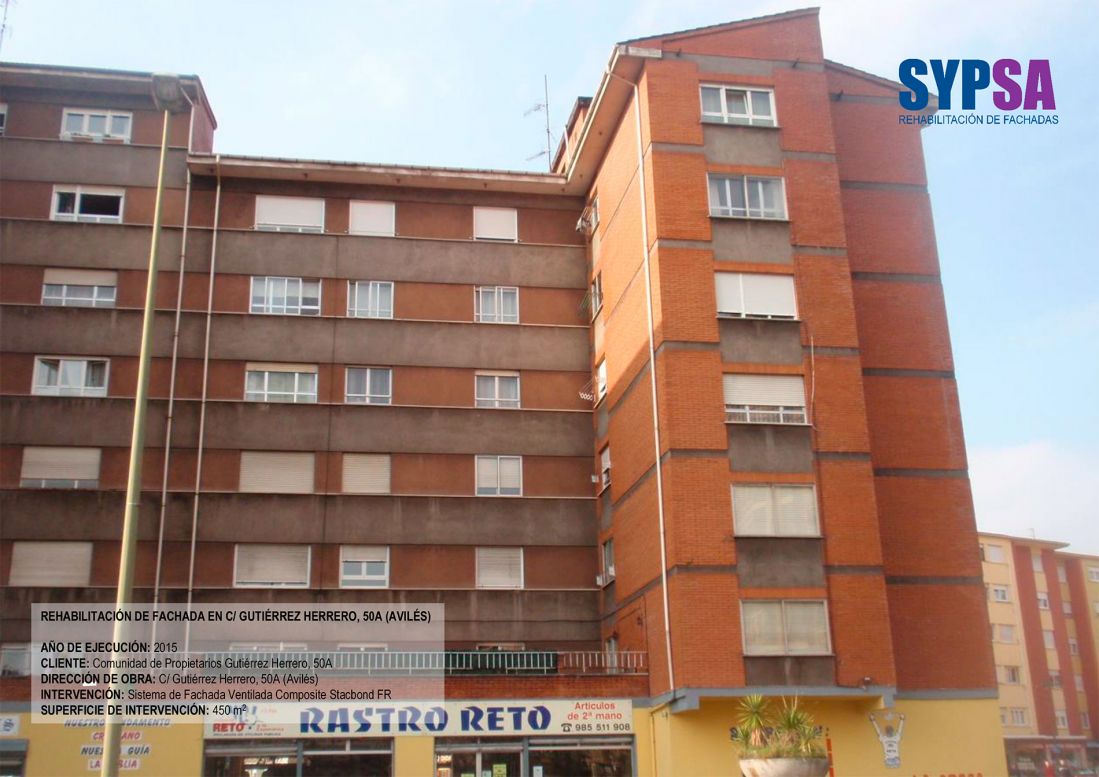 Rehabilitación de fachada en C/Gutiérrez Herrero, 50A (Avilés) - Antes