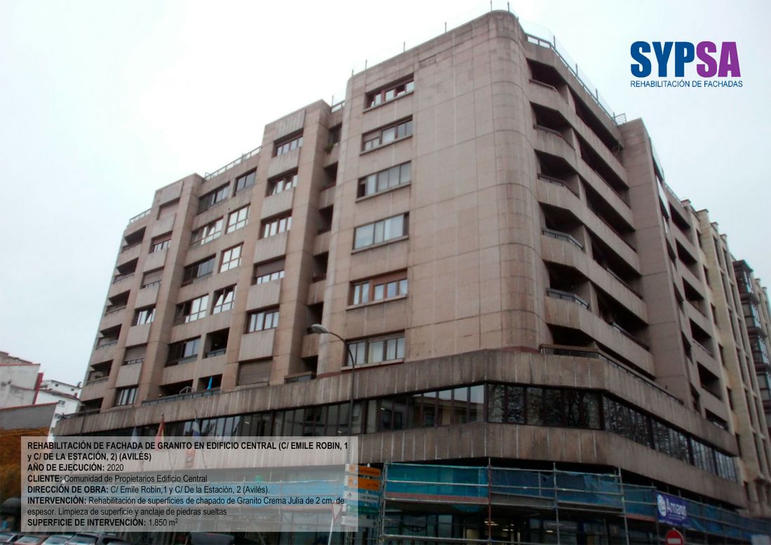 Rehabilitación de fachada de granito en Edificio Central  Antes